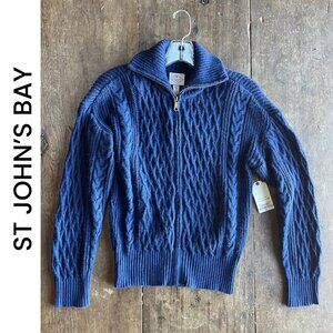 🔥NEW ST JOHN'S BAY I NAVY CABLE KNIT ZIPUP CARDIGAN I SIZE SMALL